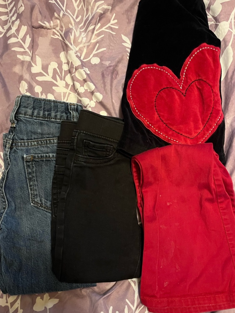 Women’s Red Skinny Jeans with Heart Detail - Unbranded